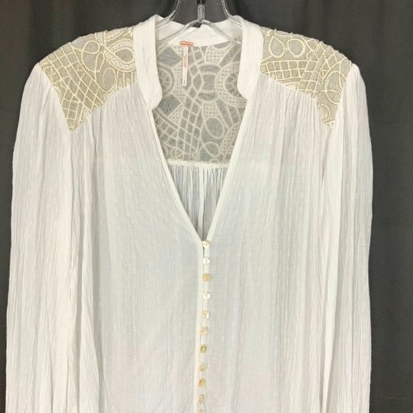 Free People Boho Canyon Rose White Long Sleeve Blouse Top Sz S - Picture 8 of 16